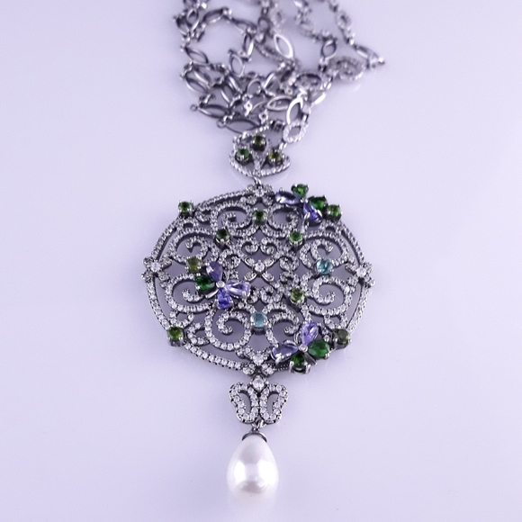 Chrome Diopside Long Sterling Silver Necklace - Picture 10 of 14